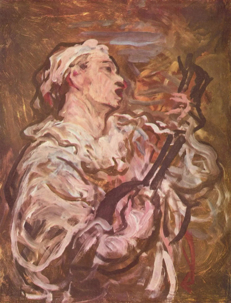 Pierrot joue de la mandoline - Honoré Daumier