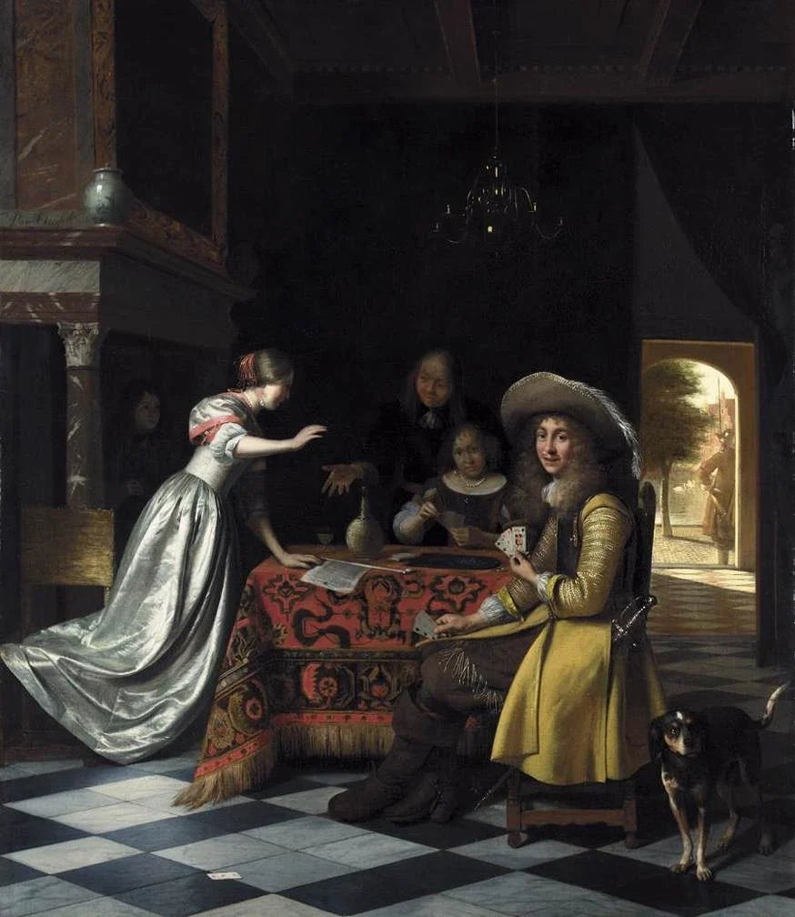 Joueurs de cartes à une table, peinture de Pieter de Hooch