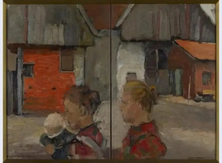 Pignons arrière de bâtiments agricoles avec personnages - Piet Mondrian