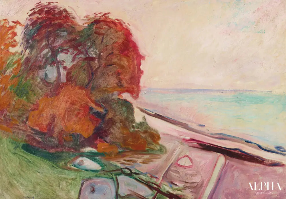 Plage avec groupe d'arbres - Edvard Munch - Reproductions de tableaux et peintures haut de gamme