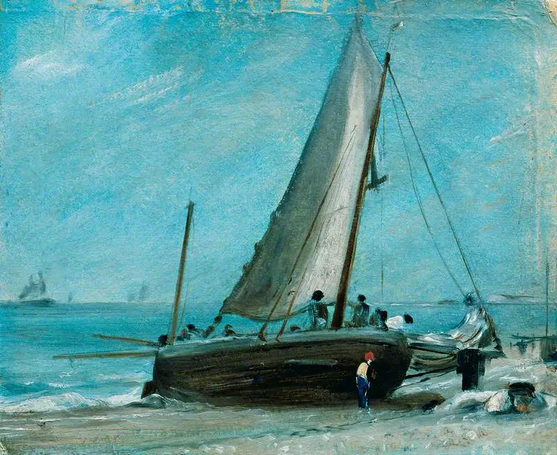 Plage de Brighton, avec bateau de pêche et équipage - John Constable