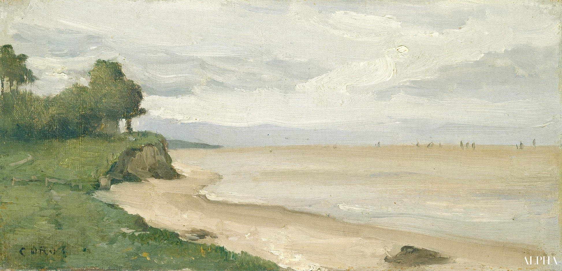 Reproduction du tableau « Plage près de Etretat (c.1872) - Camille Corot » par Alpha Reproduction en peinture à l’huile
