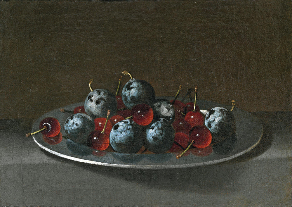 Plat avec pruneaux et cerises - Juan van der Hamen image 1 copie de tableau peinte à la main