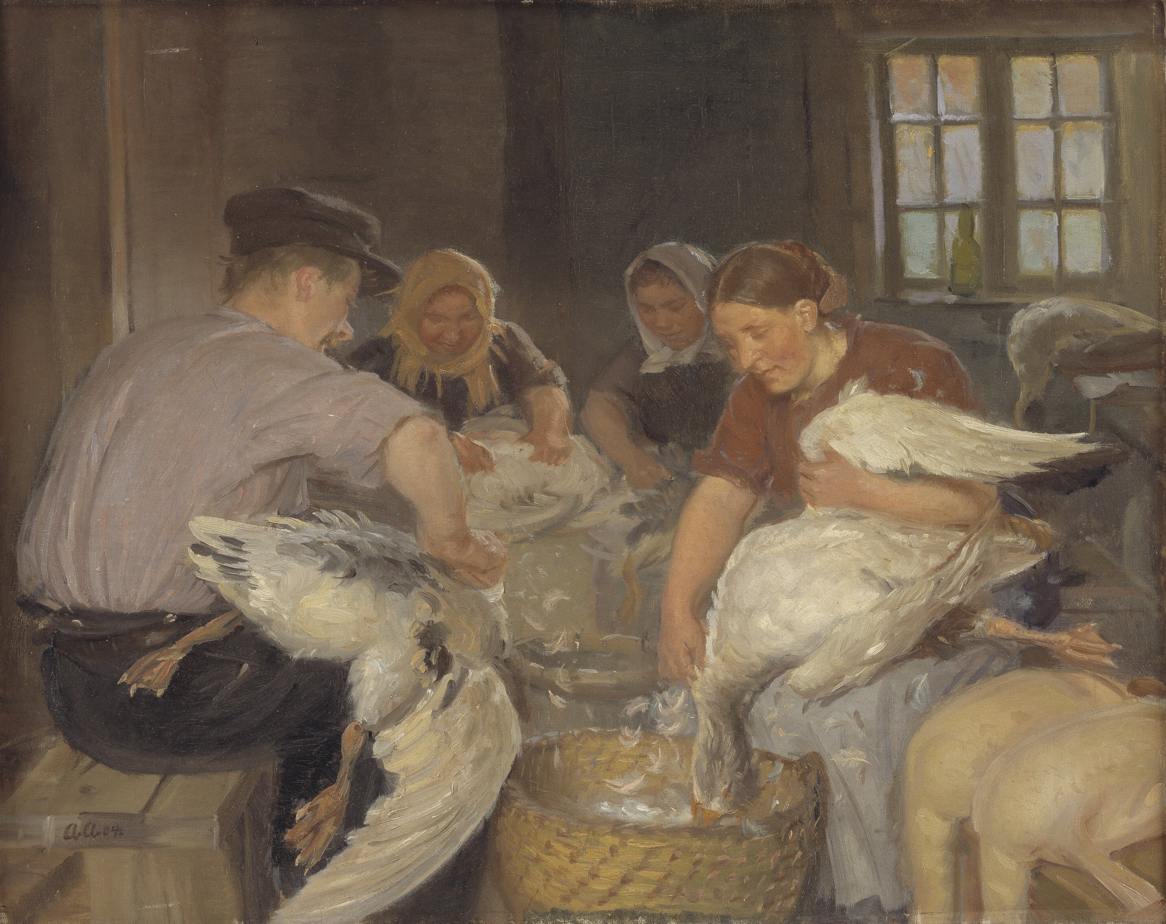 Plumer les oies - Anna Ancher image 1 copie de tableau peinte à la main