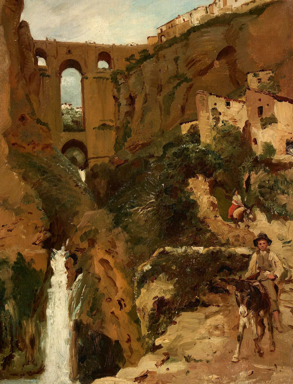 Pont surplombant une gorge rocheuse. Deux cavaliers. Ronda, Espagne. - Peder Severin Krøyer image 1 tableau peint à l’huile sur toile