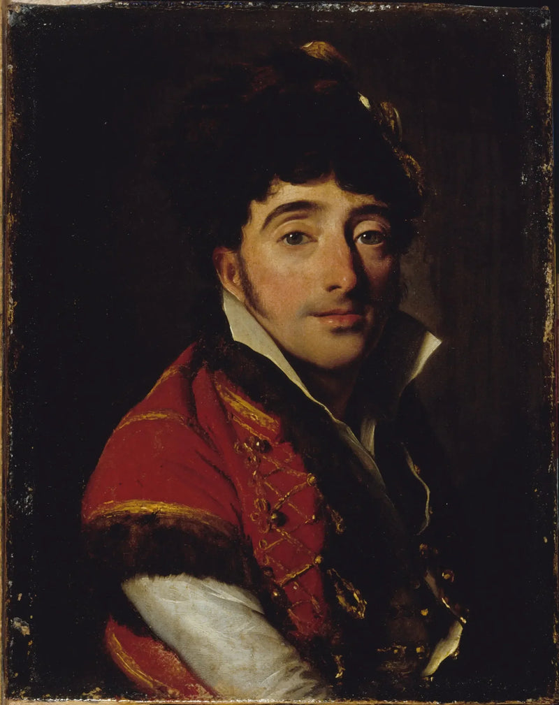 Portrait d'un acteur, en veste rouge bordée de fourrure - Louis-Léopold Boilly