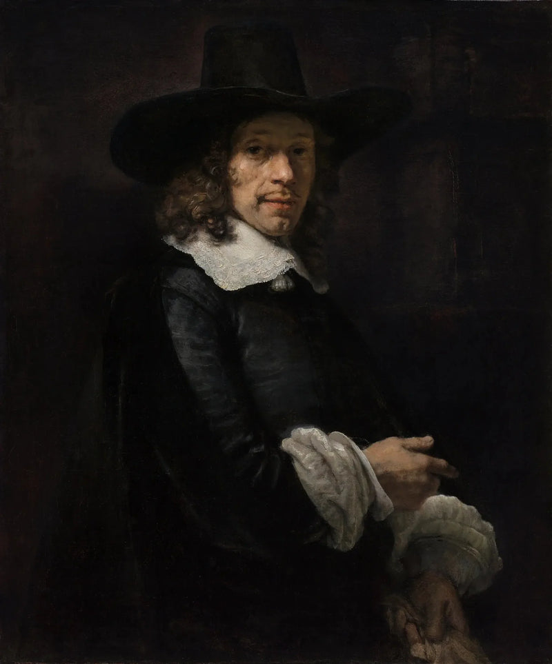 Portrait d'un homme avec un chapeau haut de forme et des gants - Rembrandt