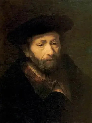 Portrait d'un vieil homme barbu avec une main dans son manteau - Rembrandt