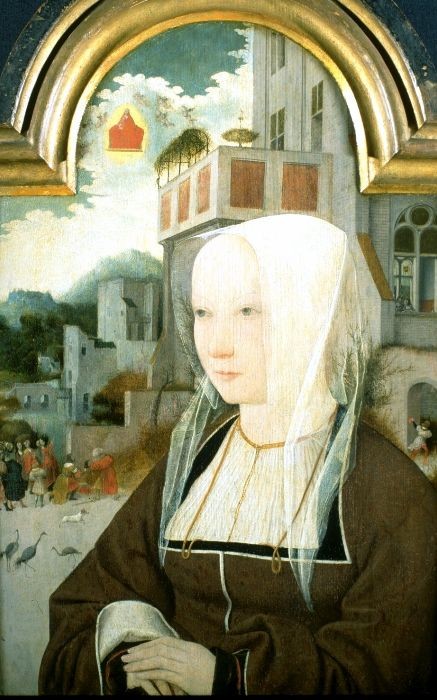 Portrait d'une dame, avec la Sibylle de Tibur annonçant la venue du Christ à l'empereur Auguste - Jan Mostaert image 1 reproduction réalisée par Alpha Reproduction