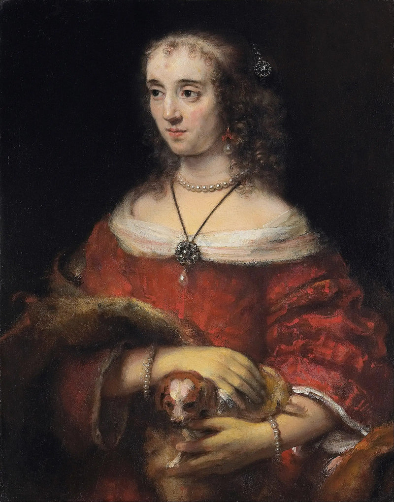 Portrait d'une dame avec un chien de poche - Rembrandt