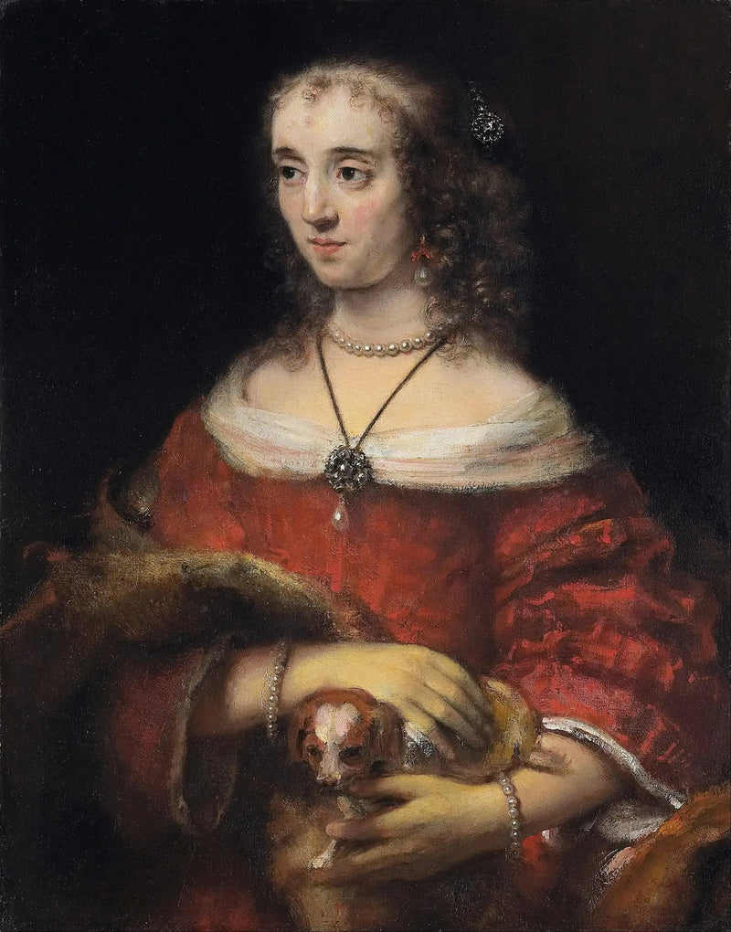 Portrait d'une dame avec un chien de poche - Rembrandt