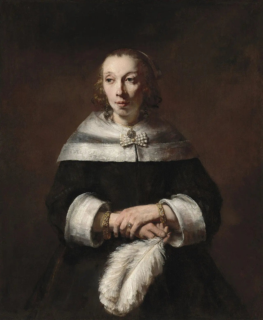 Portrait d'une femme avec un éventail en plumes d'autruche - Rembrandt