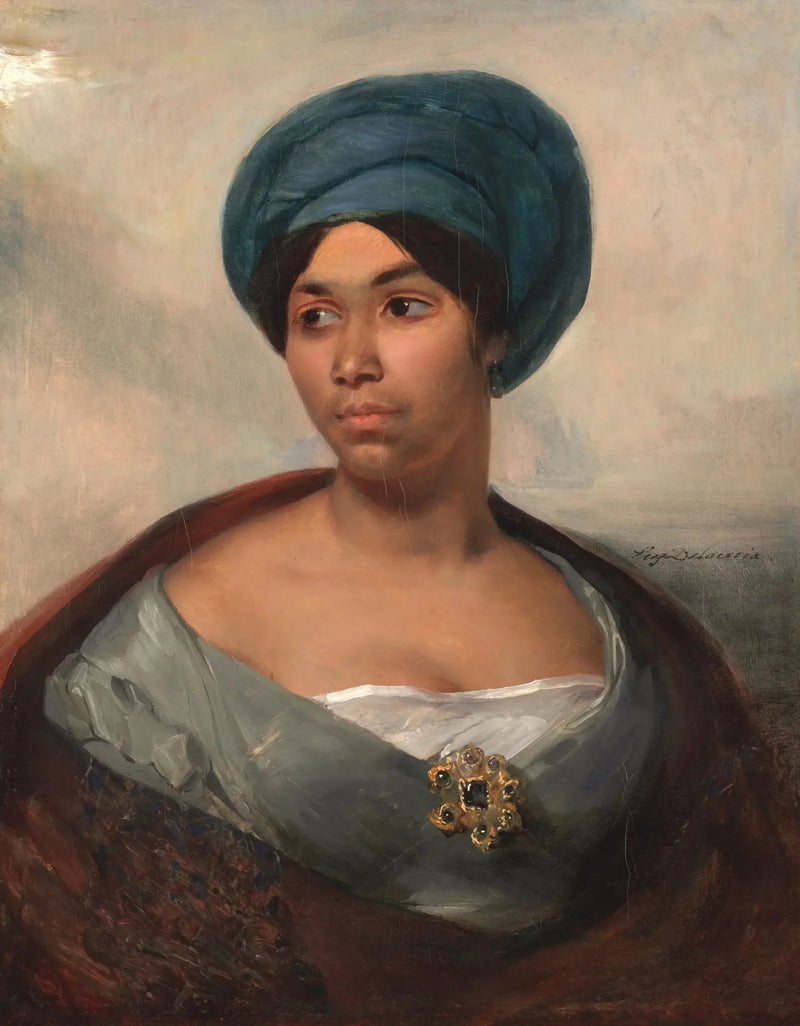 Portrait d'une femme coiffée d'un turban bleu - Eugène Delacroix
