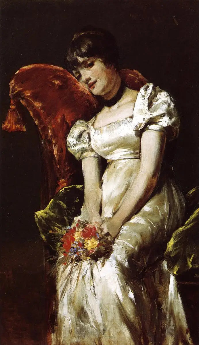 Portrait d'une jeune fille assise tenant un bouquet - Pierre-Auguste Renoir
