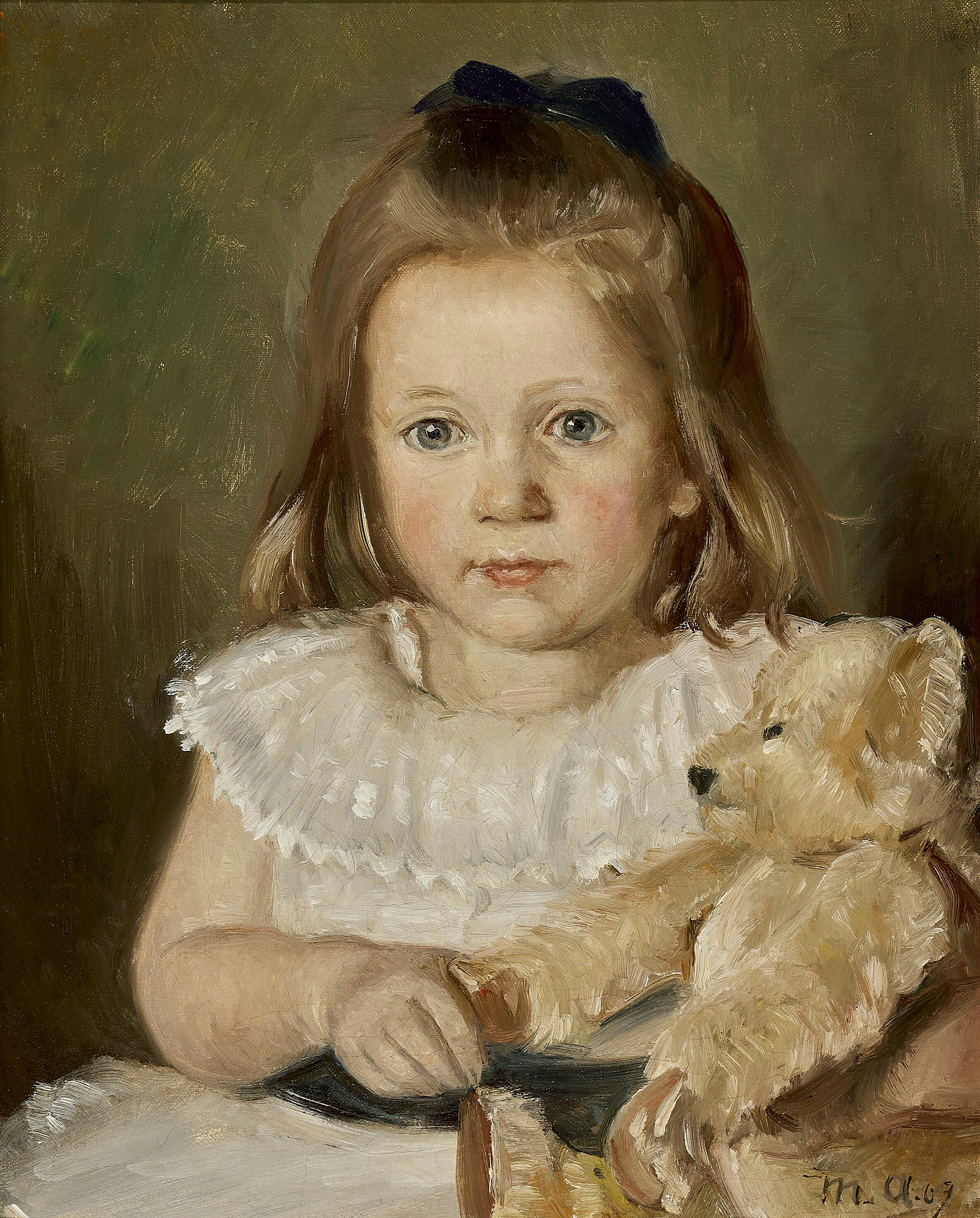 Portrait d'une petite fille avec son ours en peluche. - Michael Peter Ancher image 1 reproduction de peinture à l’huile