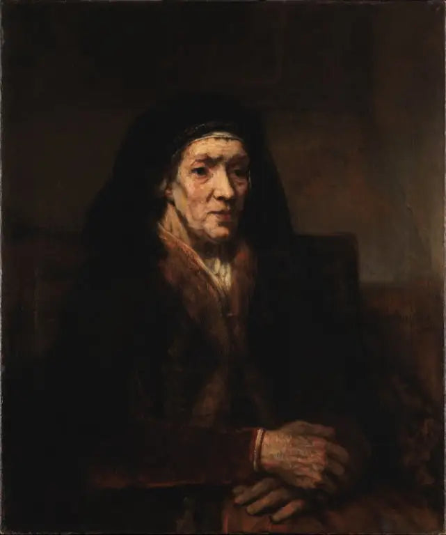 Portrait d'une vieille femme assise, les mains jointes - Rembrandt