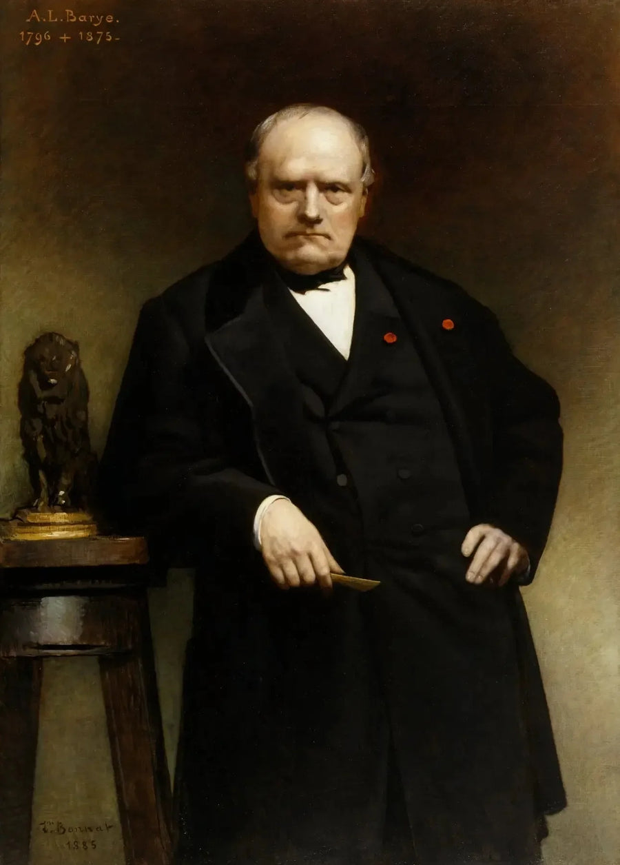 Portrait de Barye avec un modèle en cire du « Lion assis » - Léon Bonnat