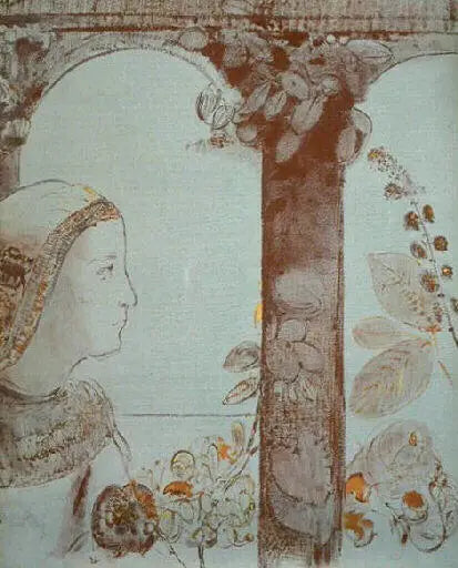 Portrait de jeune fille sur fond d'arcatures - Odilon Redon