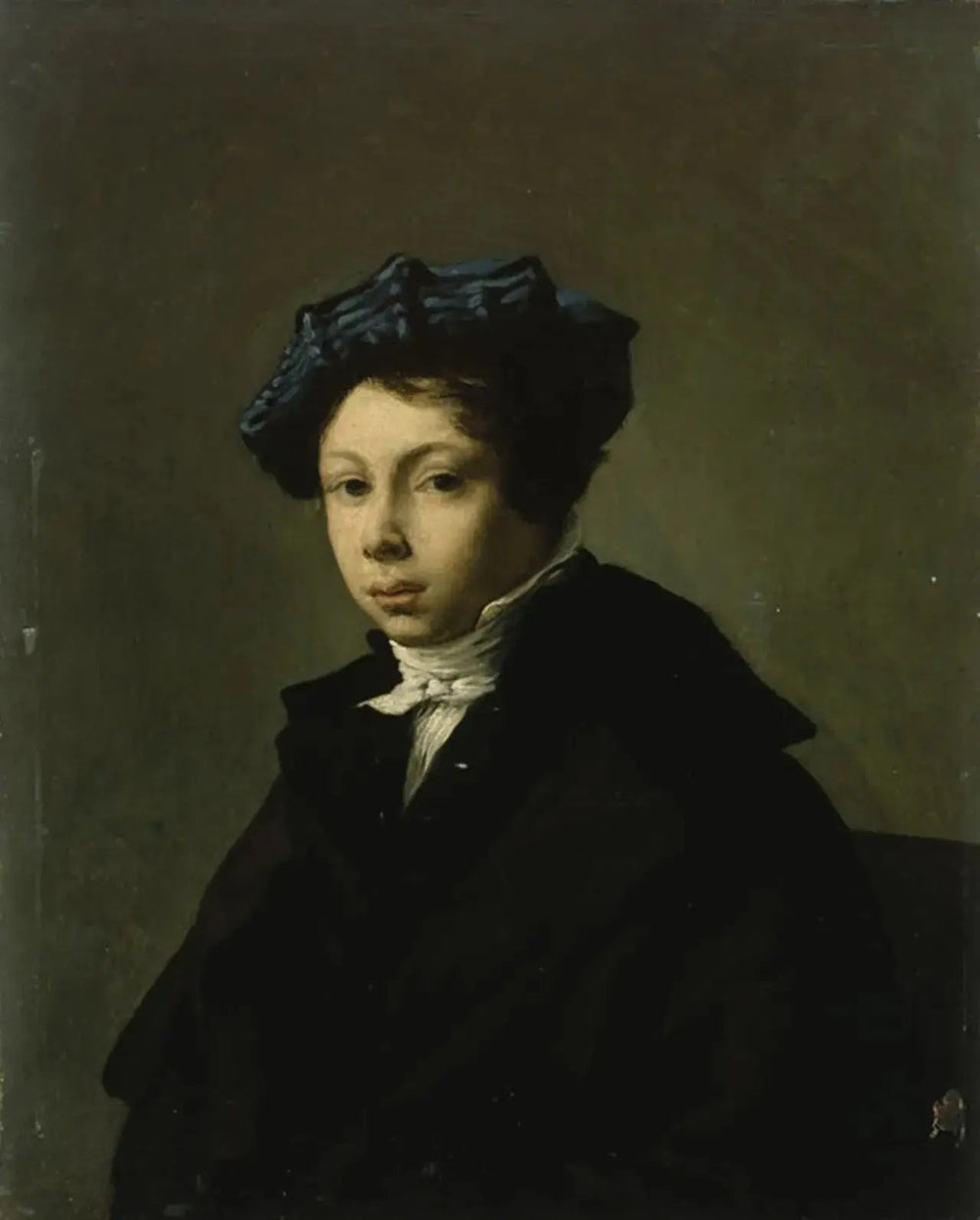 Portrait de jeune homme coiffé d'un béret bleu - Eugène Delacroix image 1 reproduction artisanale de tableau