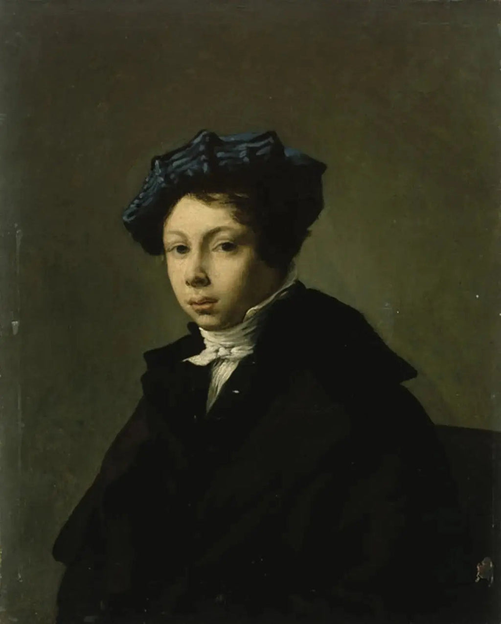 Portrait de jeune homme coiffé d'un béret bleu - Eugène Delacroix image 1 reproduction artisanale de tableau