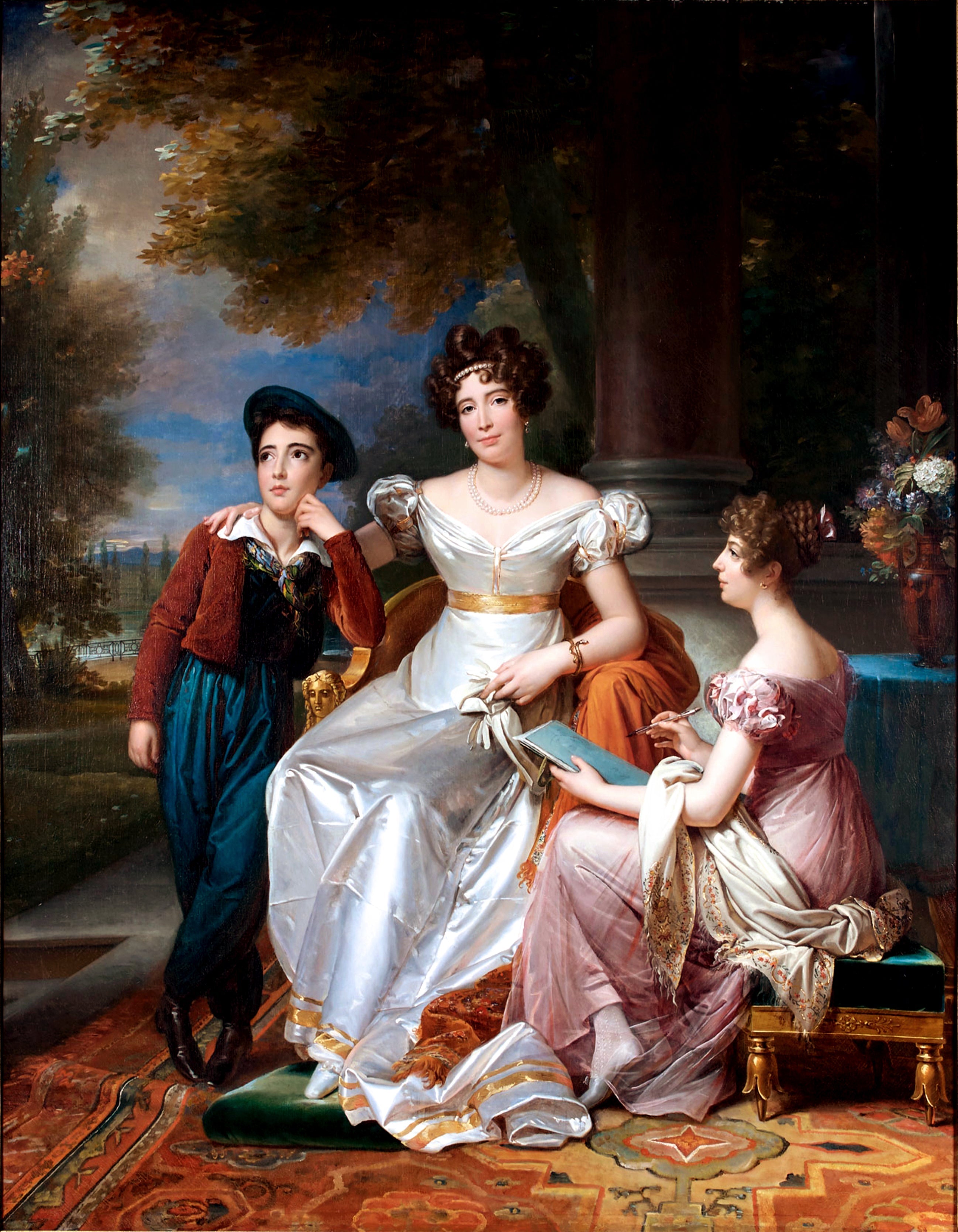 Portrait de la comtesse du Cayla avec ses enfants Ugoline et Ugolin sur la terrasse du château de Saint-Ouen - François Gérard