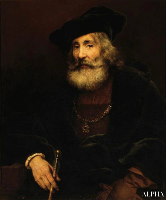 Portrait d'un homme âgé avec le bâton et le chapeau - Rembrandt van Rijn - Reproductions de tableaux et peintures haut de gamme