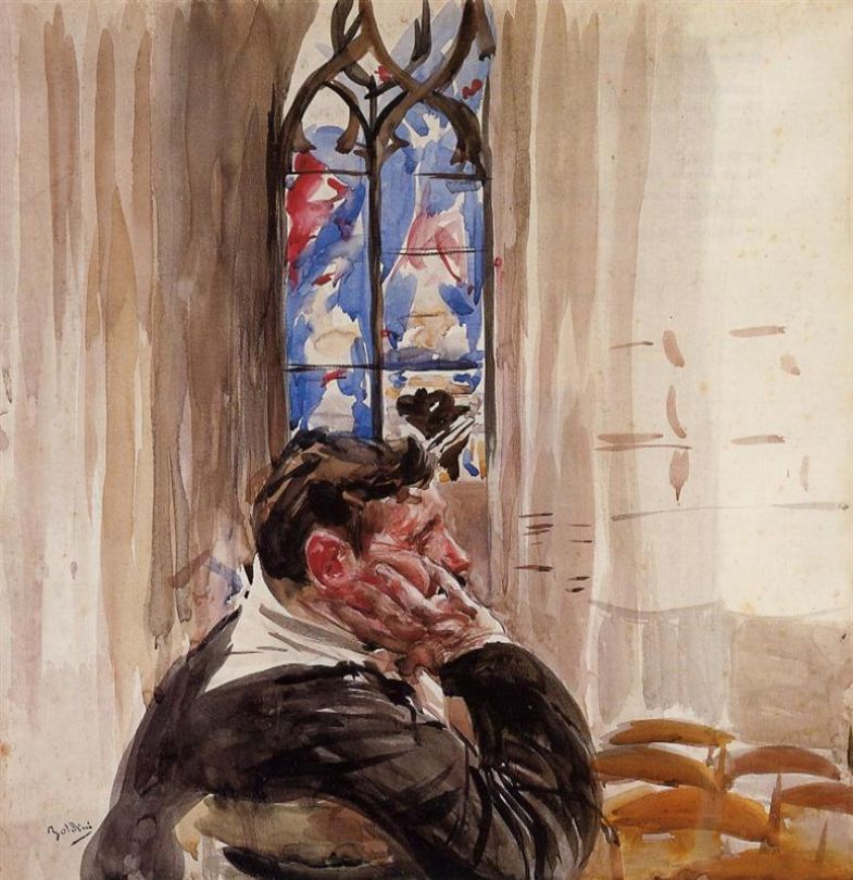 Portrait d'un homme dans une église - Giovanni Boldini