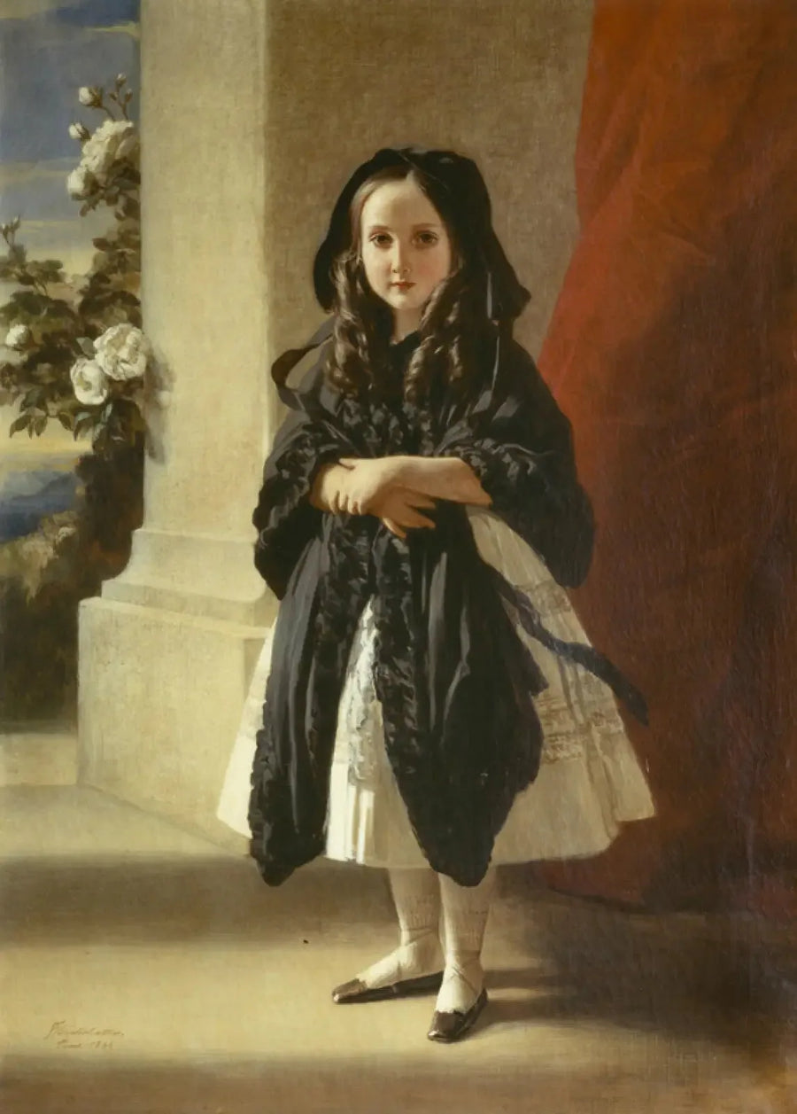 Portrait en pied de la princesse Charlotte enfant avec une ceinture noire - Franz Xaver Winterhalter