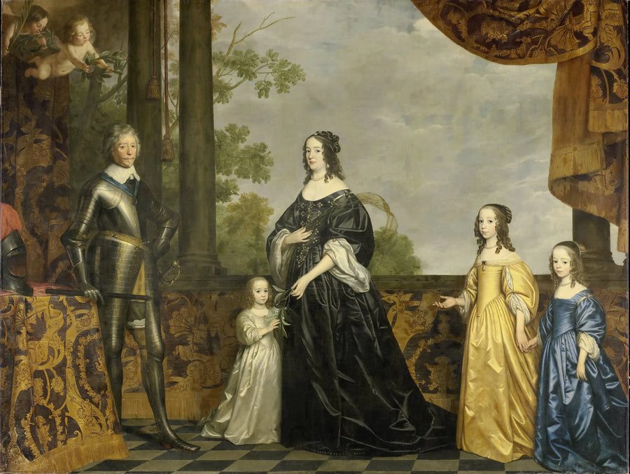 Portrait de Frederik Hendrik (1584-1647), prince d'Orange avec son épouse Amalia van Solms (1602-75) et leurs trois plus jeunes filles Albertina Agnes (1634-96), Henrietta Catharina (1637-1708) et Maria (1642-88) - Gerrit van Honthorst