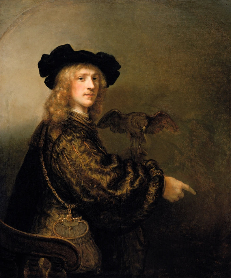 Portrait d’un homme au faucon – Rembrandt et atelier, 1643