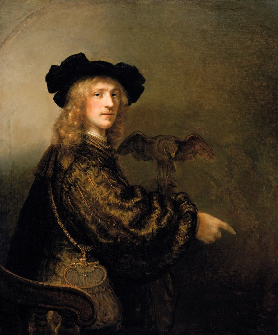Portrait d’un homme au faucon – Rembrandt et atelier, 1643