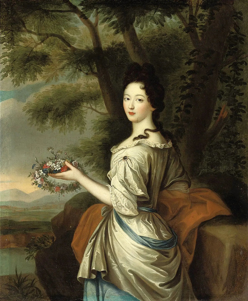 Portrait of a Lady in a Lace-Trimmed Gray and Blue Dress - Pierre Mignard