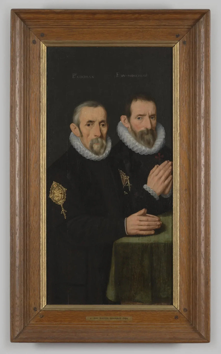 Portret "Twee oversten van een St. Joris schuttersgilde" op hout, toegeschreven aan P. Pourbus jr., ca.1580 - Frans Pourbus the Younger