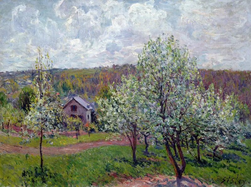 Printemps aux environs de Paris. Pommiers en fleurs - Alfred Sisley