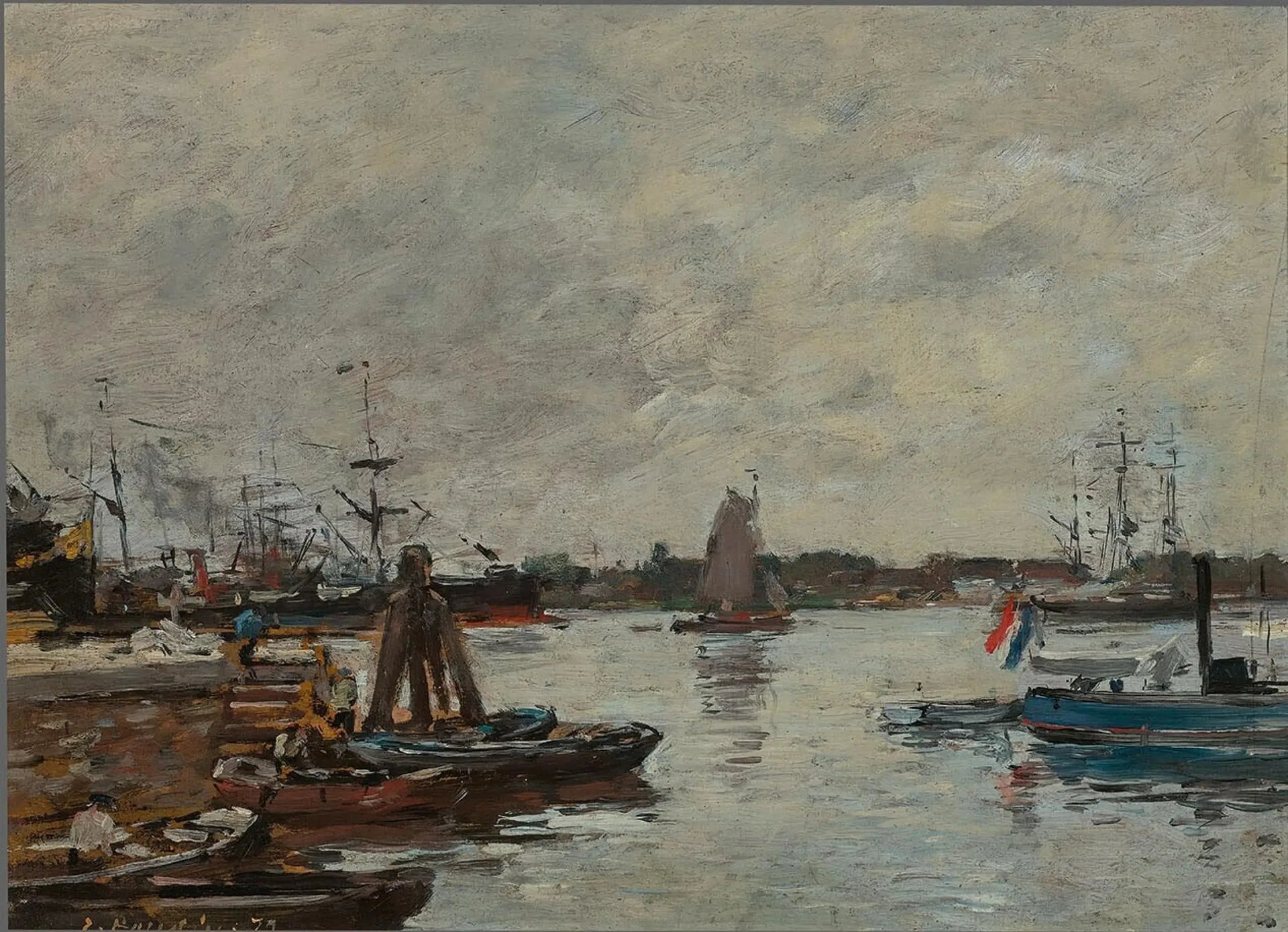 Quai d'accostage à Rotterdam - Eugène Boudin image 1 copie peinte à la main à l’huile