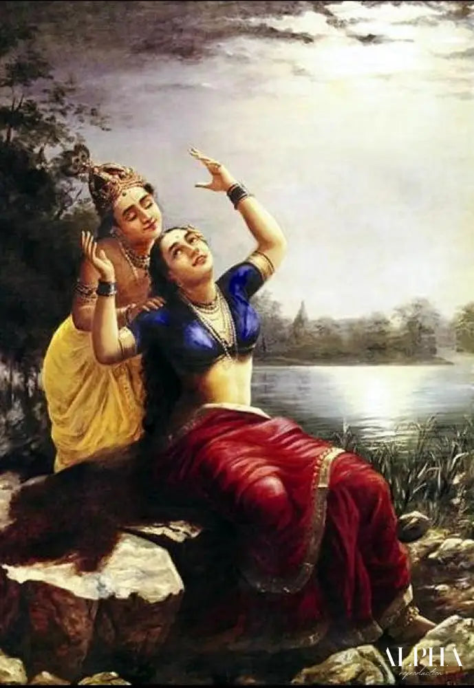 Radha et Madhav - Ravi Varmâ - Reproductions de tableaux et peintures haut de gamme