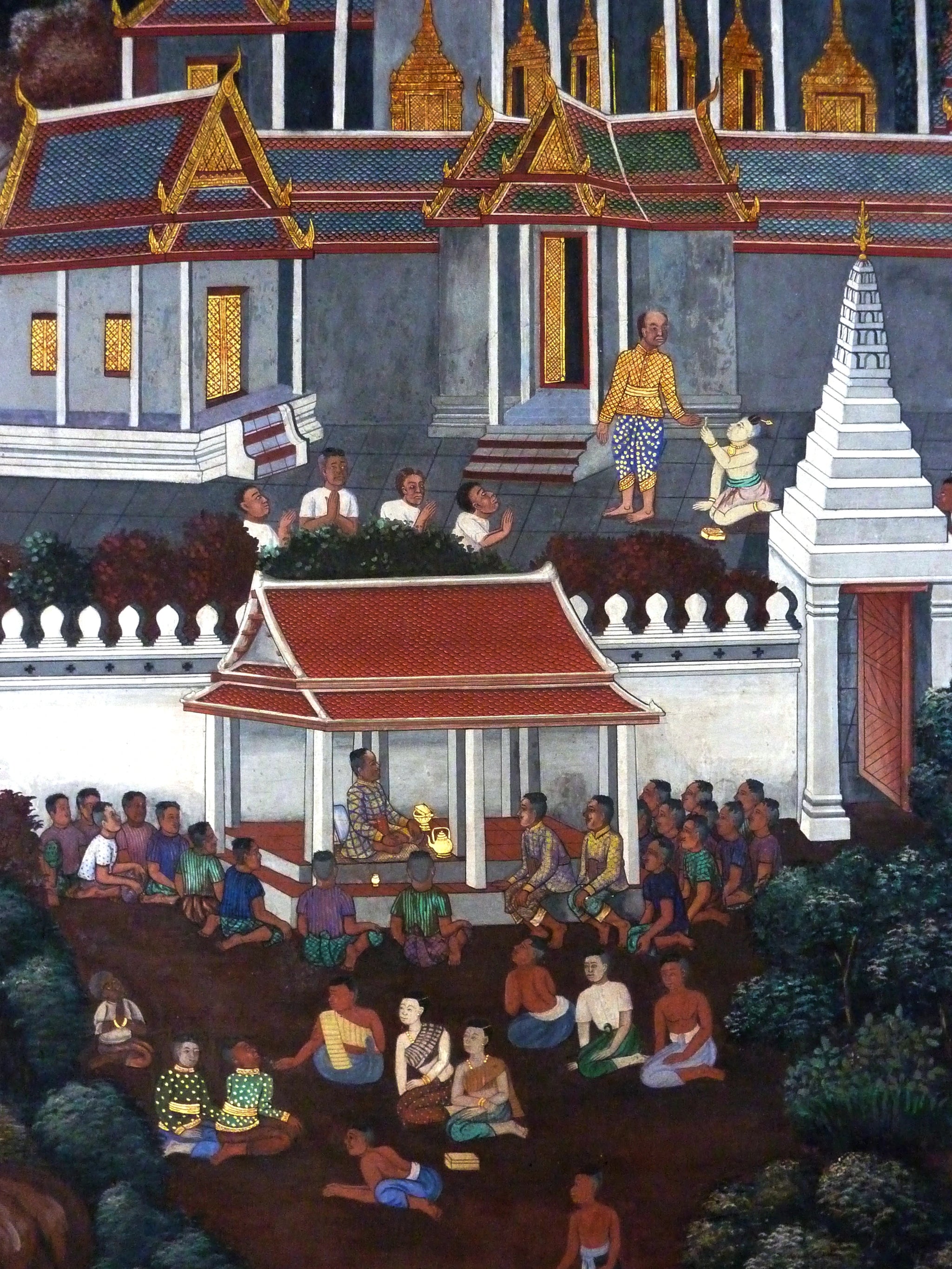 Ramakien, panneau 40 du cloître de Wat Phra Kaew, Ateliers royaux de Bangkok, fin du XVIIIe siècle, restauré depuis