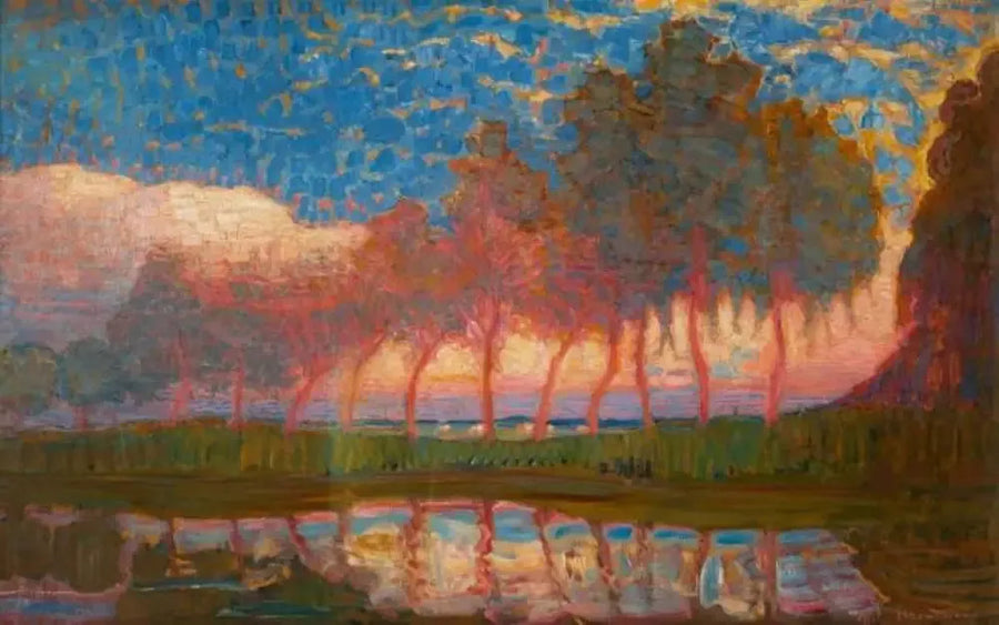 Rangée de onze peupliers rouges, jaunes, bleus et verts - Piet Mondrian