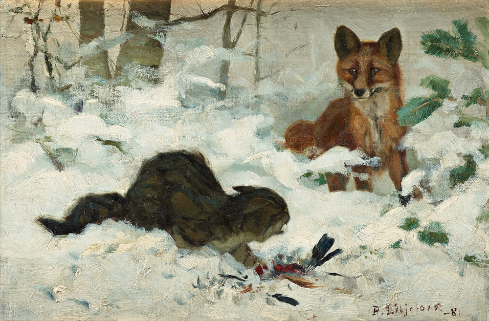 Räv som överraskar en katt - Bruno Liljefors image 1 reproduction réalisée par Alpha Reproduction