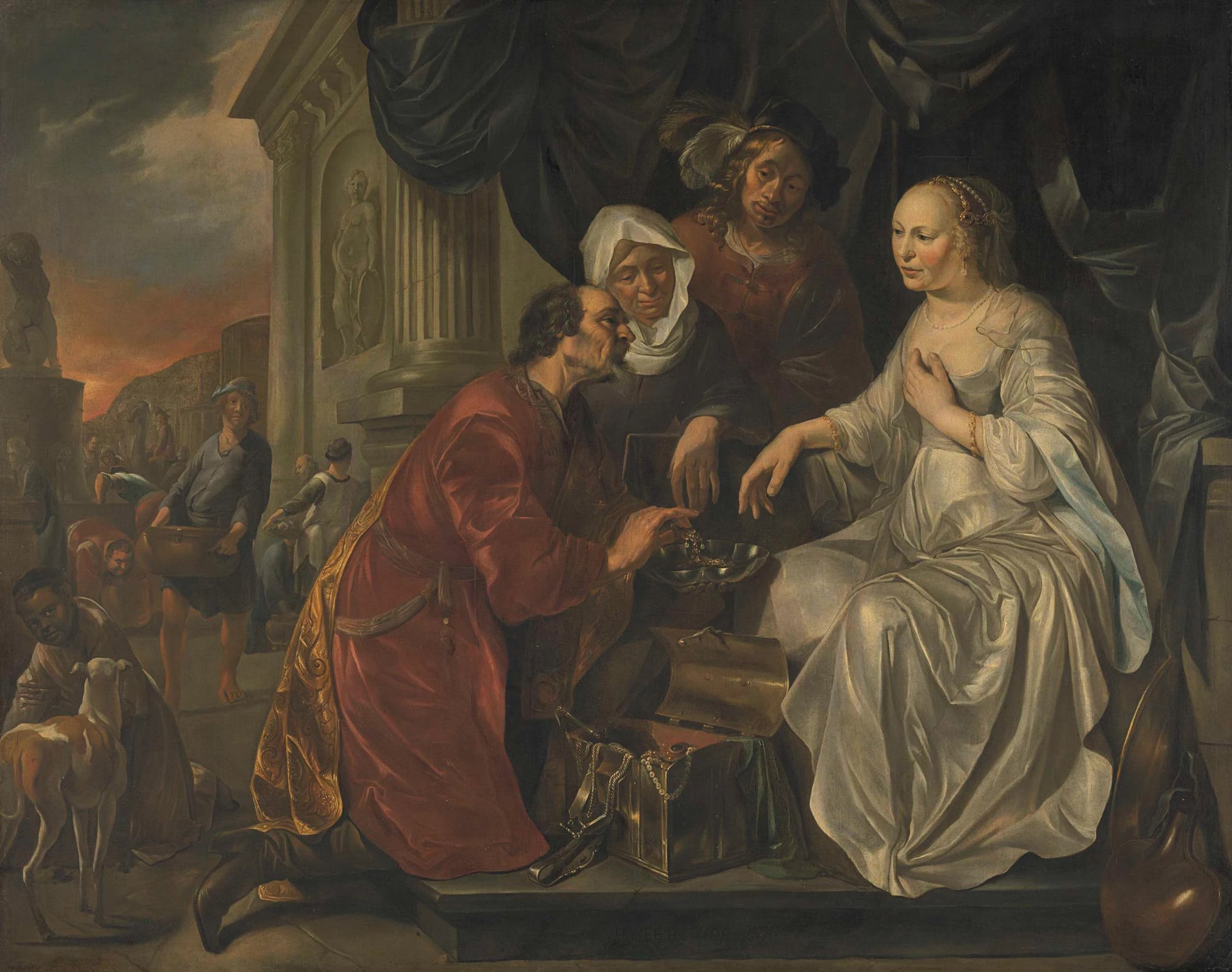 Rébecca reçoit des cadeaux du serviteur d'Abraham - Hendrik Heerschop