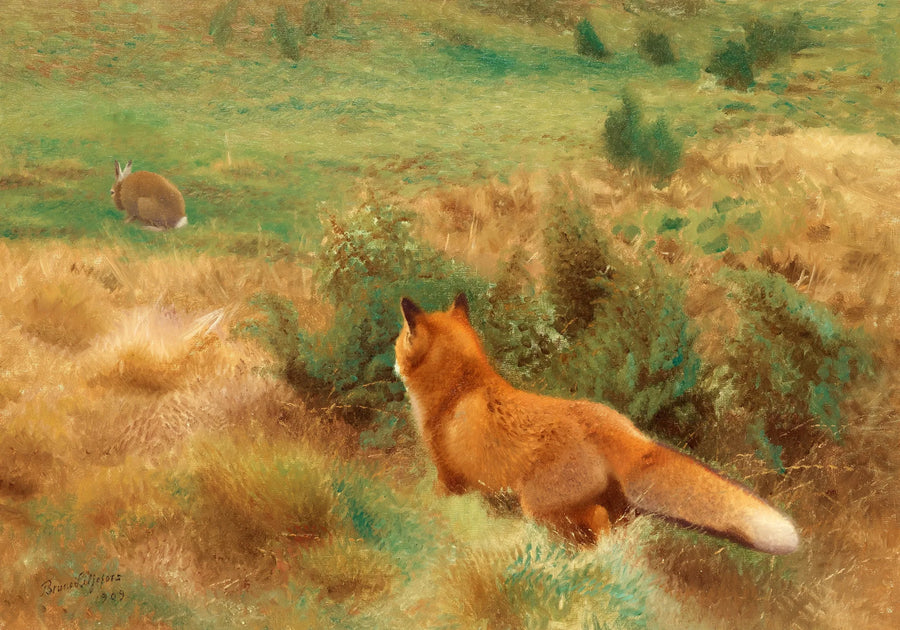 Renard traquant un lièvre - Bruno Liljefors