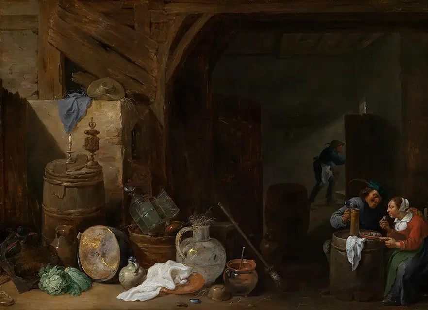 Repas dans la grange - David Teniers le Jeune image 1 reproduction artisanale de tableau