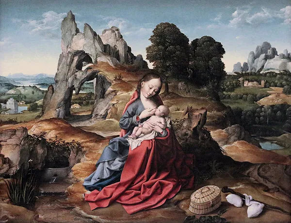 Reposez-vous pendant le vol vers l'Égypte - Joos van Cleve