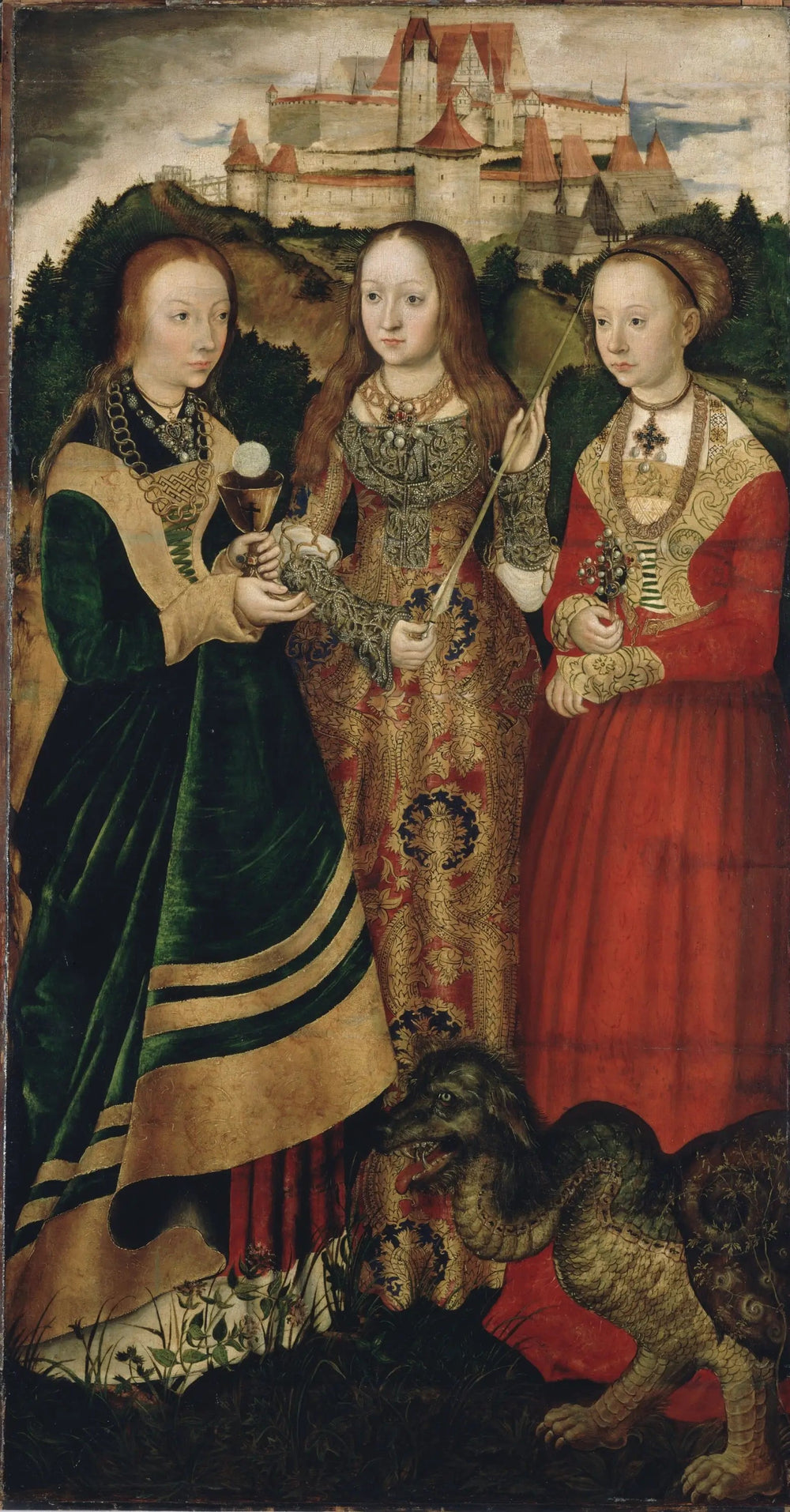 Retable du Martyre de sainte Catherine: sainte Barbe sainte Ursule sainte Marguerite [aile droite recto] - Lucas