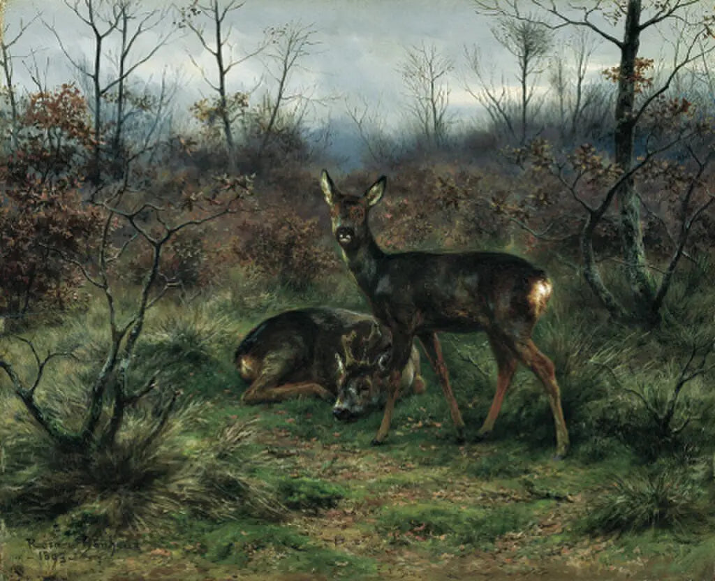 Young deer in a forest clearing, peinture de Rosa Bonheur