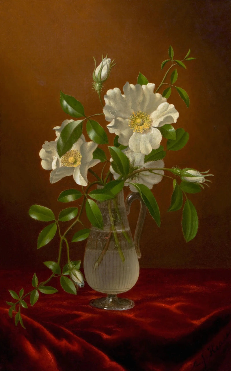 Roses Cherokee dans un vase en verre - Martin Johnson Heade