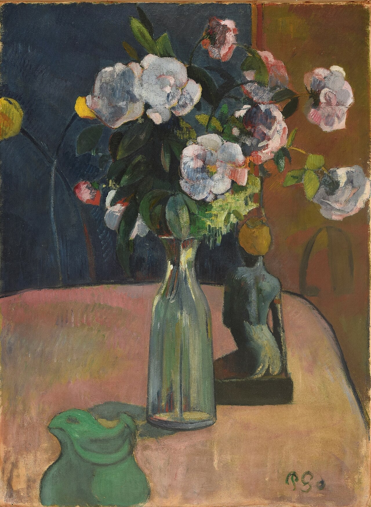 Reproduction du tableau « Roses et statuette - Paul Gauguin » par Alpha Reproduction en peinture à l’huile