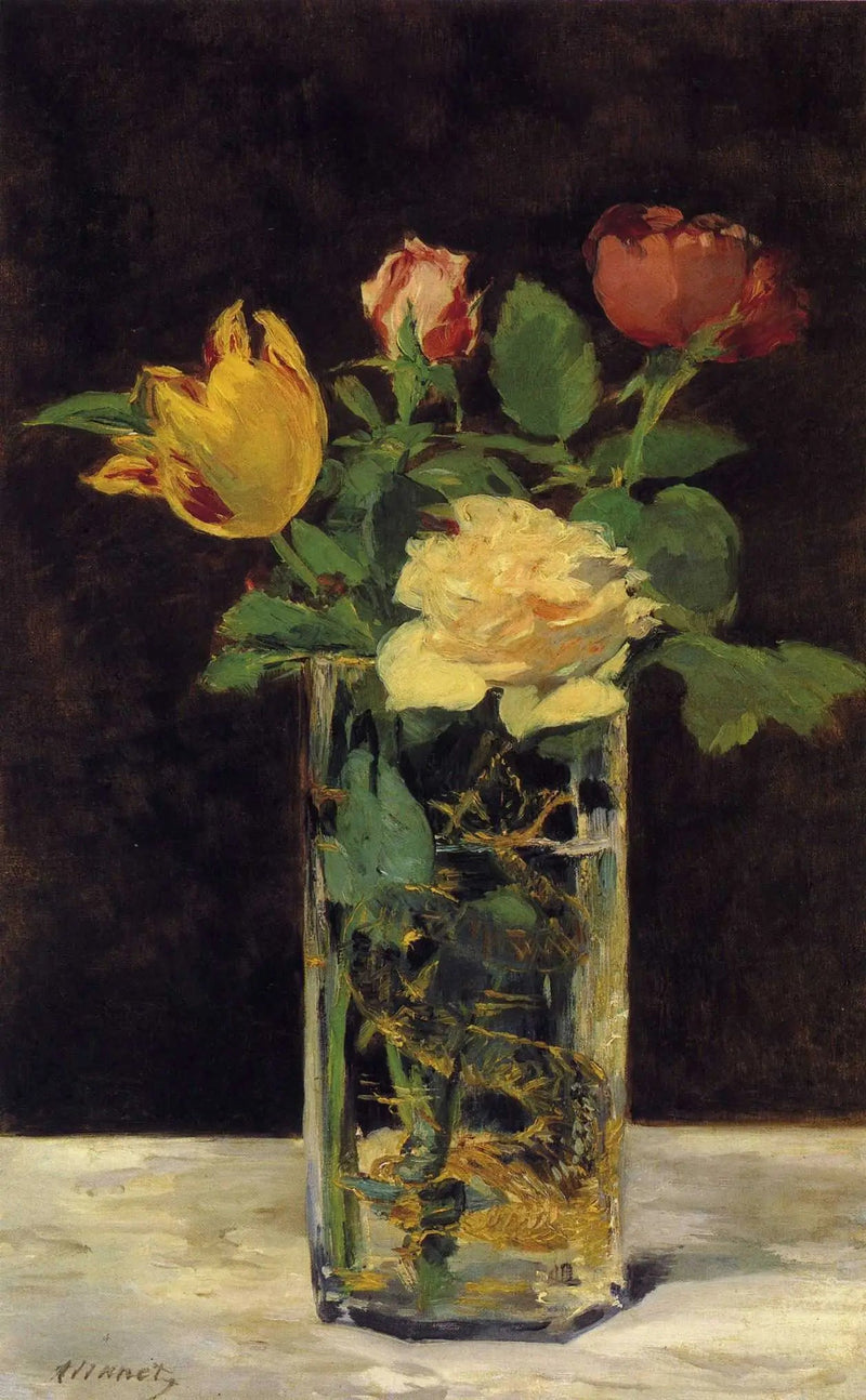 Roses et tulipes dans un vase - Édouard Manet