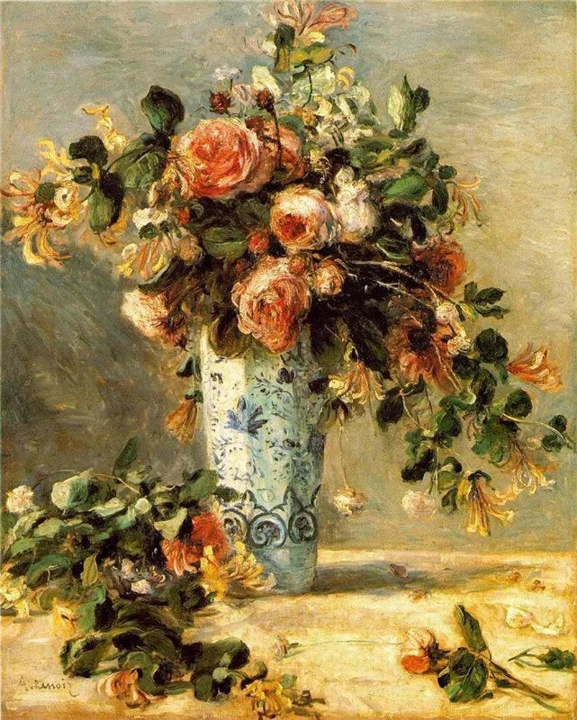 Roses et jasmin dans un vase de Delft, 1880-1881 – Renoir