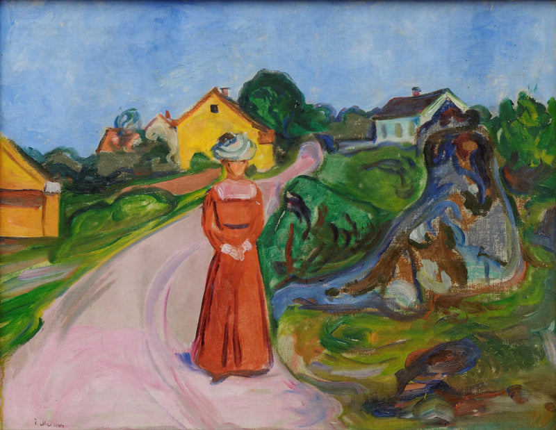 rue d'Åsgårdstrand et Femme en robe rouge - Edvard Munch